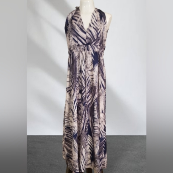 NKH black and white tropical palm leaf print sleeveless dress NWT - Picture 1 of 5